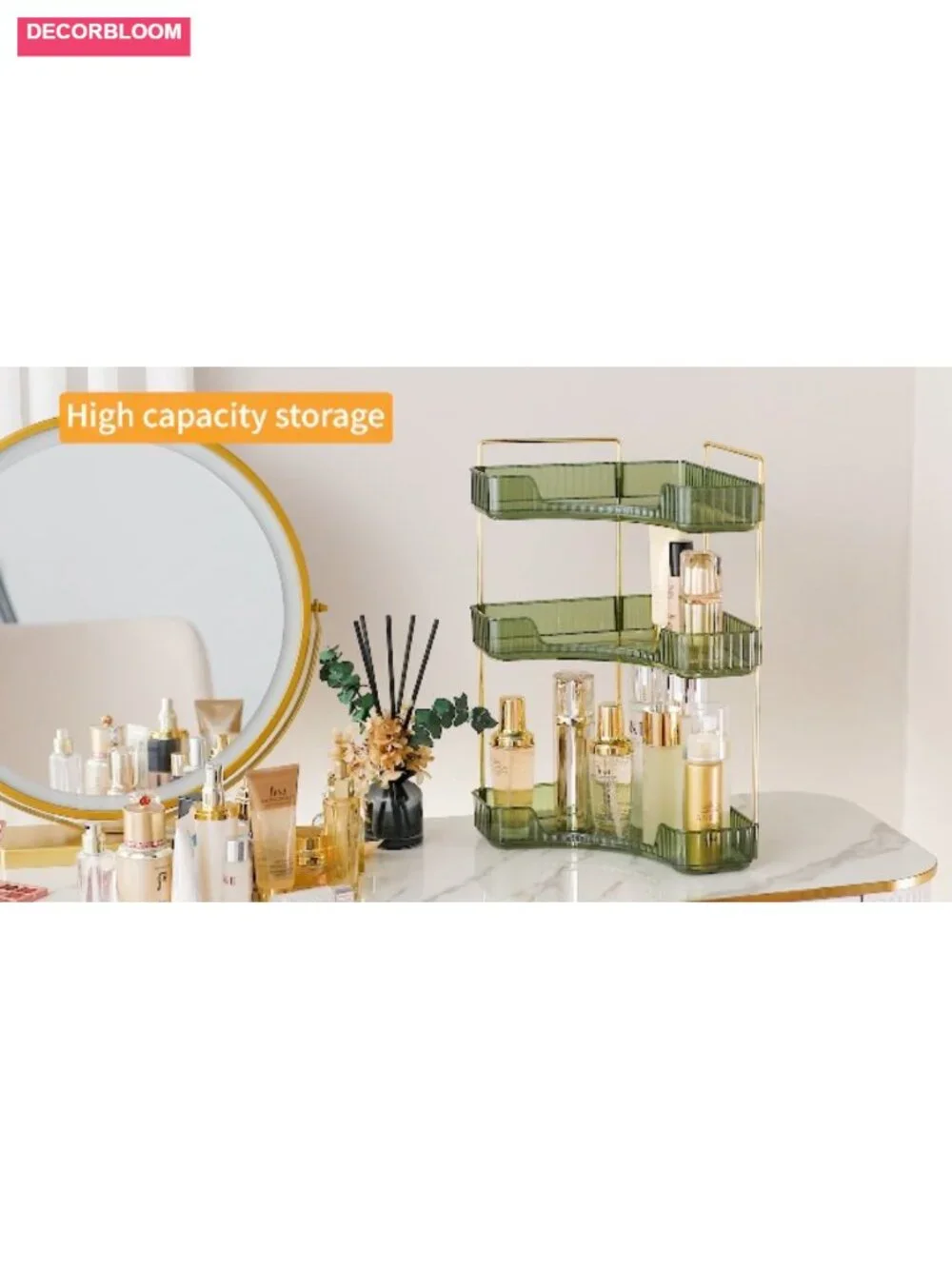 2 Tier Corner Bathroom Counter Organizer - Clear ABS Makeup Tray